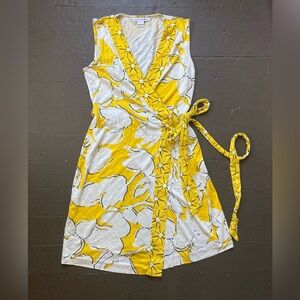 Diane Von Furstenberg Yellow and White Floral Wrap Dress